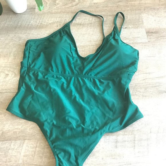 One-Piece Bathing Suit, Dark Green, 2XL - Picture 3 of 6